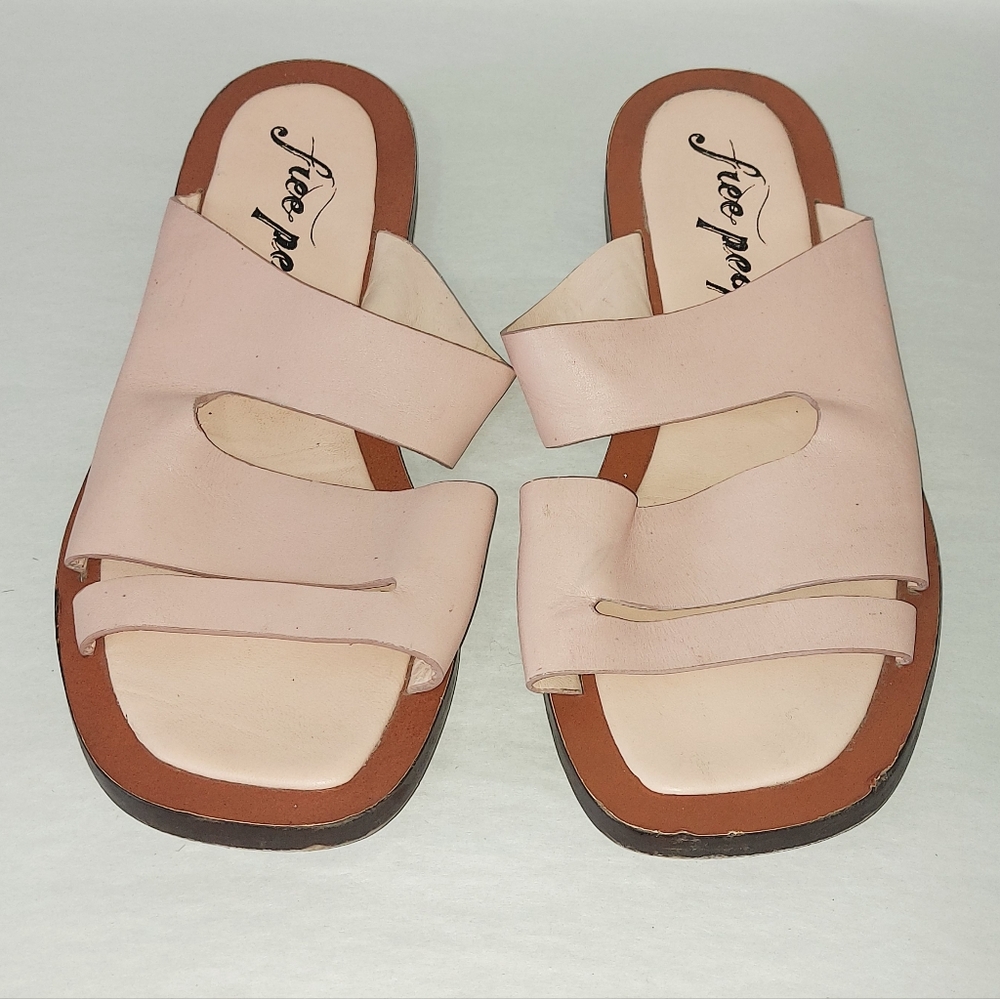 Free People Comfort Beach Summer Open Toe Sandals Size 38 EU Pink Leather Shoes